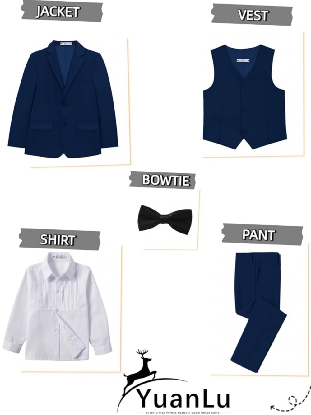 Worn1x Yuan Lu Boys Navy 3-Piece Tuxedo Suit - Size 3T & Shoes - Size 8 - Picture 3 of 10